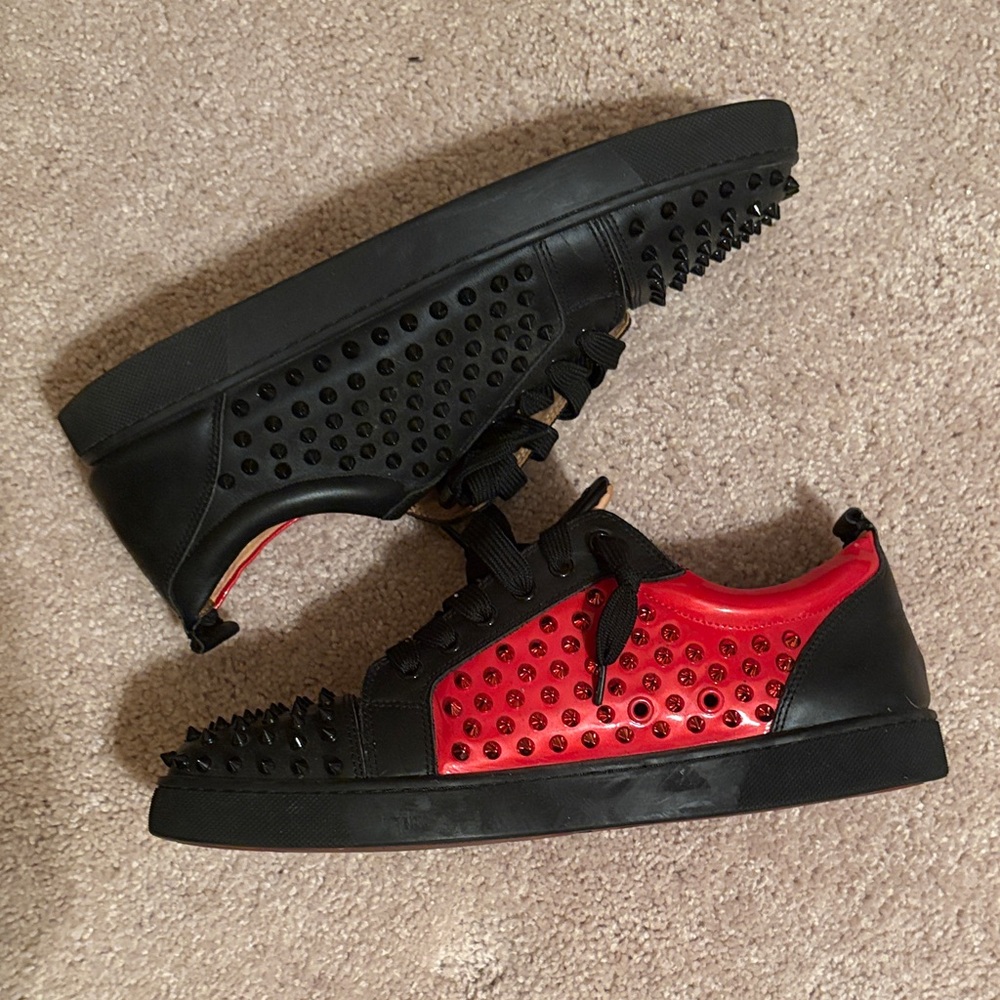 Christian Louboutin Black and Red Spiked Sneakers lows